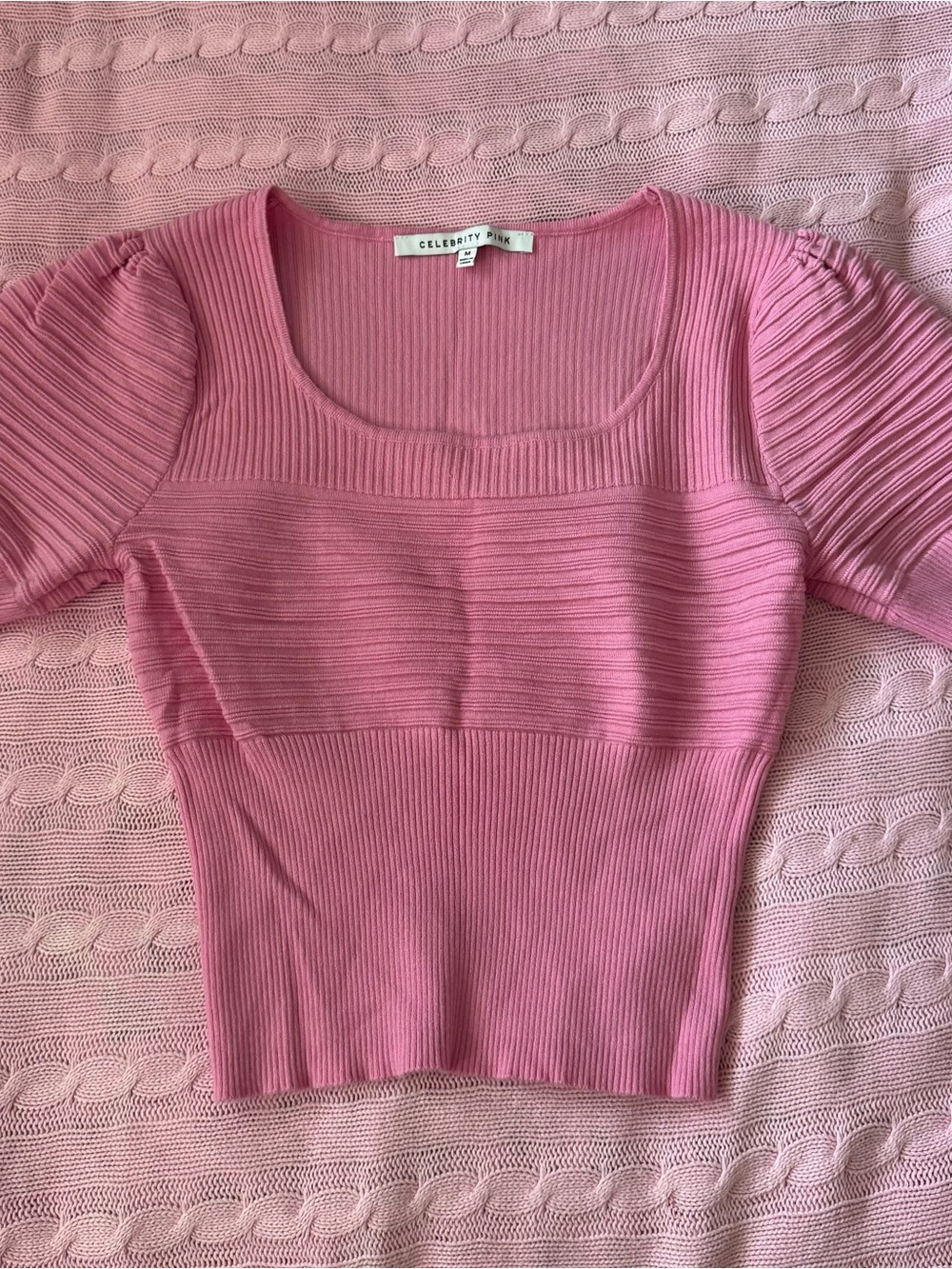 Celebrity Pink Mauve-Pink Ribbed Square Neck Crop Top